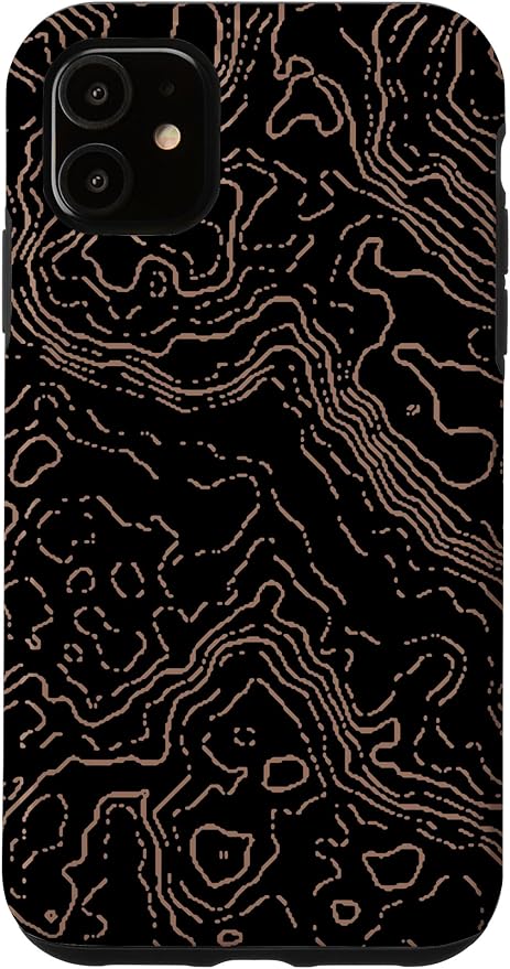 Topography Black & Brown Abstract Pattern Topographic Map Case for iPhone 11