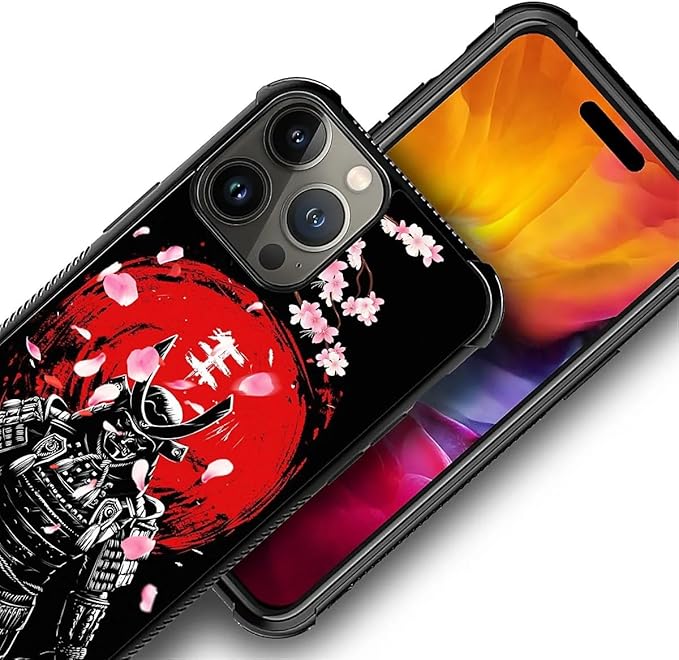 for iPhone 15 Pro Max Case, Sakura Japanese Samurai Pattern Graphic Design Girl Boy Soft Silicone Hard Acrylic Shock Protection for iPhone 15 Pro Max
