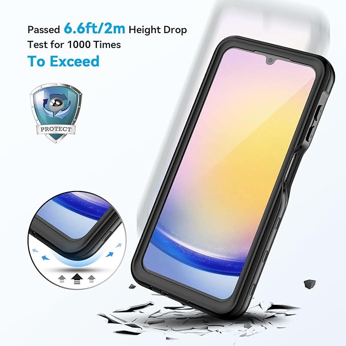 Lanhiem for Samsung Galaxy A25 5G Phone Case, IP68 Waterproof Dustproof, Built-in Screen Protector, Rugged Full Body Shockproof Protective Cover for Samsung A25 5G /4G 6.5", Black/Clear