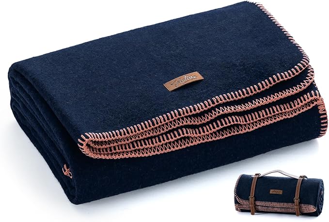 Molithe 100% Wool Blanket, 48" x 62", Warm, Thick, Washable, Military Wool Blanket, Great for Camping, Outdoors, Sporting Events, Survival Kits，Navy