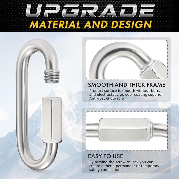 sprookber Stainless Steel Chain Quick Links - 304 Stainless Stee Chain Connector, Screw Carabiner, Chain Hooks, Set of 6