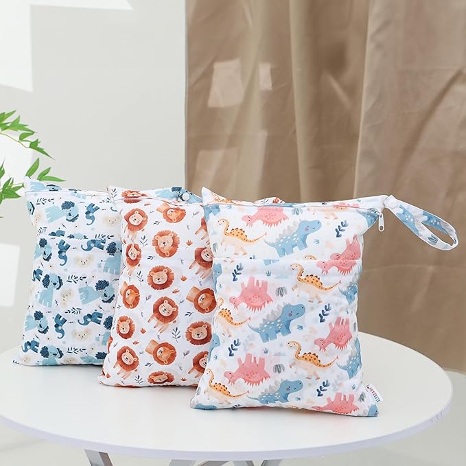 ALVA ALVABABY 2pcs Cloth Diaper Wet Dry Bags Waterproof Reusable with Two Zippered Pockets Travel Beach Pool Daycare Soiled Baby Items Yoga Gym Bag for Swimsuits or Wet Clothes