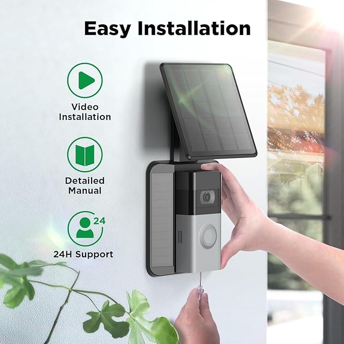 QIBOX Solar Charger Compatible with Ring Video Doorbell 4/3/3 Plus/Battery Doorbell Plus, Waterproof Continuously Solar Panel, Adjustable Panel