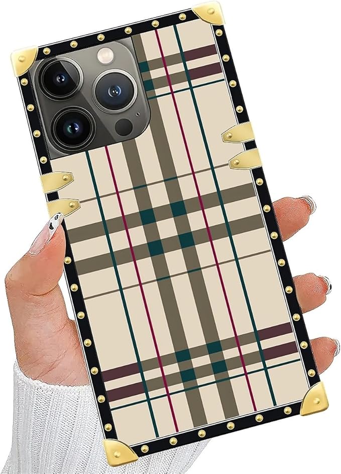 Compatible with iPhone 13 Pro Case, Black Red Beige Stripes Luxury Golden Decoration for Girl Women Soft TPU Shockproof Protective Hard PC Back for iPhone 13 Pro