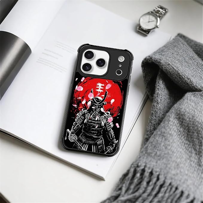 for iPhone 17 Pro Case,for MagSafe Graphic Design for Girl Boy Soft Silicone Hard Acrylic Shock Protection Designed for iPhone 17 Pro Sakura Japanese Samurai Pattern