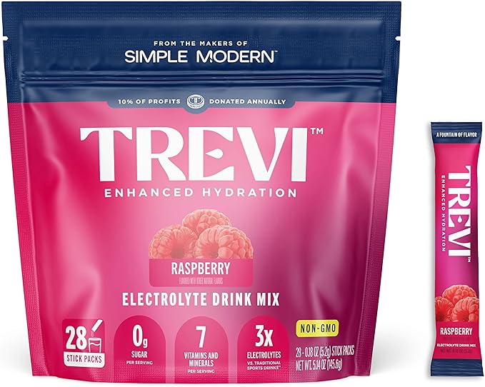 TREVI™ Everyday Sugar Free Electrolytes - Essential Drink Mix Hydration Powder Packets - 28 Count - Raspberry