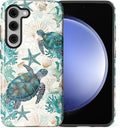for Samsung Galaxy S23 Plus Case,HL2 Ocean Sea Turtle Nautical Map Hybrid 2 Layer Hard Shell Silicone Protective Pattern Design Case