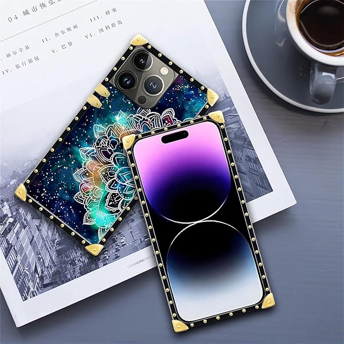 Compatible with iPhone 14 Pro Max Case, Starry Sky Colourful Mandala Luxury Golden Decoration for Girl Women Soft TPU Shockproof Protective Hard PC Back for iPhone 14 Pro Max