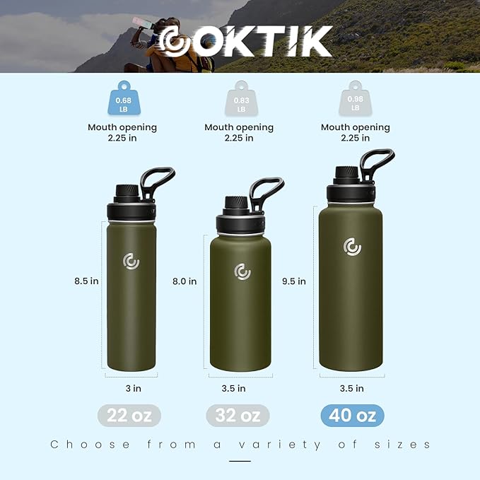 Sports Water Bottle 40oz, Insulated Water Bottle with Handle,Stainless Steel,Simple Modern,Suitable for Travel, School, Boy, Girl(Army Green)