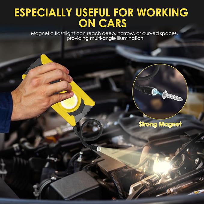 Rechargeable LED Work Light, OTYTY 40W 2000LM Magnetic Work Light Battery Powered Portable Flood Light with Gooseneck Flashlight for Car Repairing, Camping, Inspection