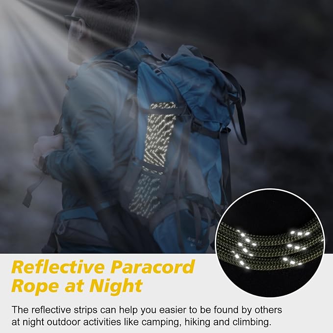 X XBEN Paracord Reflective 1000lb, 50/100/200/500/1000ft 4mm, 13 Strand Parachute Cord, Tactical Paracord Rope for Camping, Fishing, Clothesline, Hammock, Tent & Survival Bracelet, Forest Camo