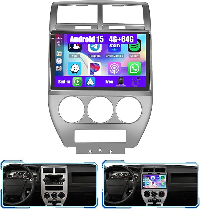 5Ghz WiFi 4G+64G Android 15 Radio for Jeep Patriot Compass 2007-2009 Car Stereo with Wireless Carplay Android Auto,5.0 Bluetooth,Build-in EQ,10inch IPS Touchscreen,GPS,FM/RDS Backup Camera MIC