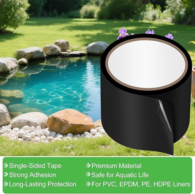 ToLanbbt Pond Liner Seam Tape, 4" x 59" Single Sided Peel and Stick Seam Tape Self Adhesive Seaming Kit Butyl Rubber Pond Liner Repair Patch Kit Waterproof for EPDM Roof Garden Cover Patch Repair