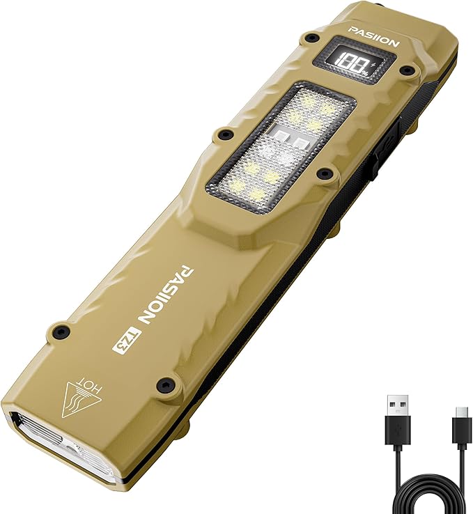 EDC Tactical Flashlight, Flat Flashlights Rechargeable,Dual-Switches LED Small Flashlight with Digital Display,Stainless Steel 8 Modes Pocket Flash Light for Home, Camping,and Emergency Use