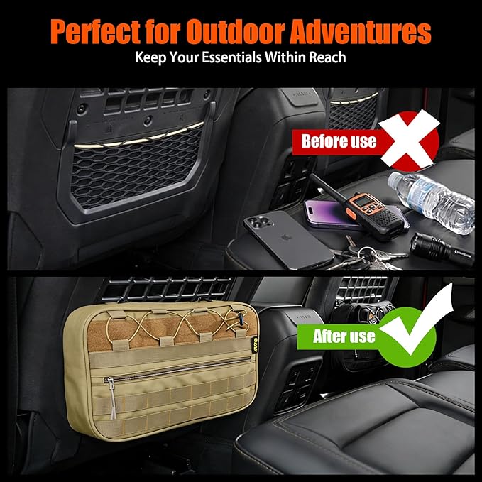 Car Storage Organizer Compatible with 2021-2025 Ford Bronco 2/4 Door, Heavy Duty Rattle-Free Backseat Tactical Seat Storage Bags, No-Drill 600D Oxford Anti-Clutter Gear-Brown