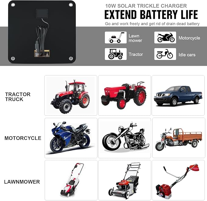 ECO-WORTHY 10W Solar Car Battery Charger Maintainer 12V Waterproof Portable Solar Trickle Charger for Car Truck Boat Lawn Mower RV Trailer Tractor ATV Utility Vehicle Battery