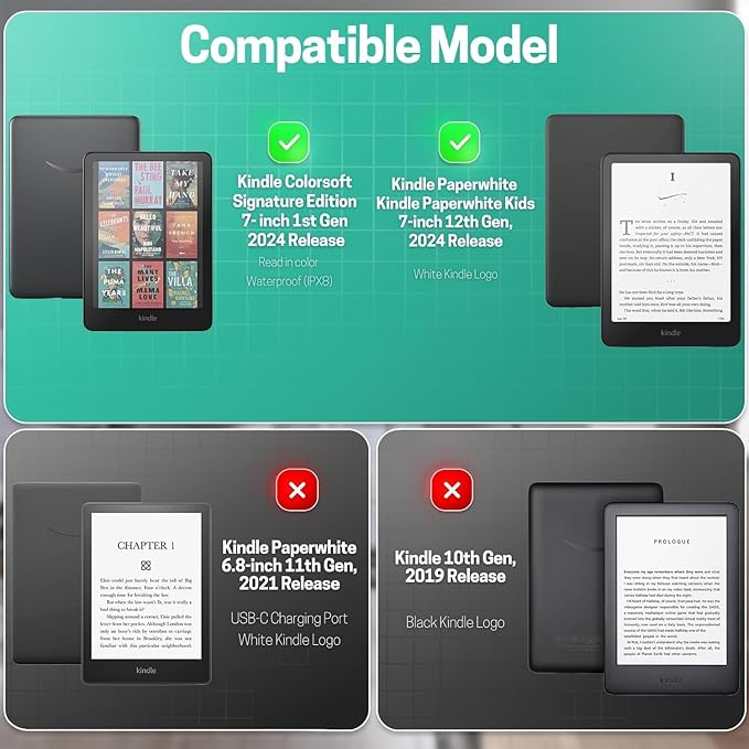 TNP Stand Case with Strap for Kindle Paperwhite 12th Gen 2024 / Kindle Colorsoft Signature Edition - 7" PU Leather Protective Folio Cover with Auto Wake/Sleep & Card Slot, Green