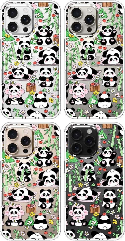 MOSNOVO for iPhone 16 Pro Max Case, Shockproof Military-Grade Protection 6.6ft Drop Tested, Clear Phone Case for iPhone 16 Pro Max, Kawaii Panda Garden Design