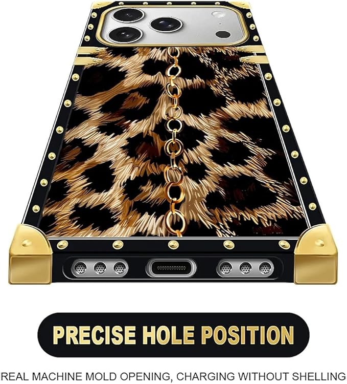 for iPhone 17 Pro Case Luxury Golden Decoration for Girl Women Soft TPU Shockproof Protective Hard PC Back for iPhone 17 Pro Crazy Pattern Seamless Gold Chain Leopard