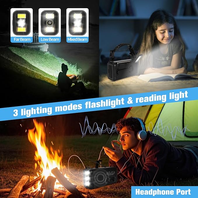 20000mAh Emergency Crank Radio, NOAA/AM/FM Portable Weather Radio, Solar Hand Crank Radio, Battery Powered with USB Phone Charger, Flashlight Reading Lamp & SOS for Survival Camping (Black)