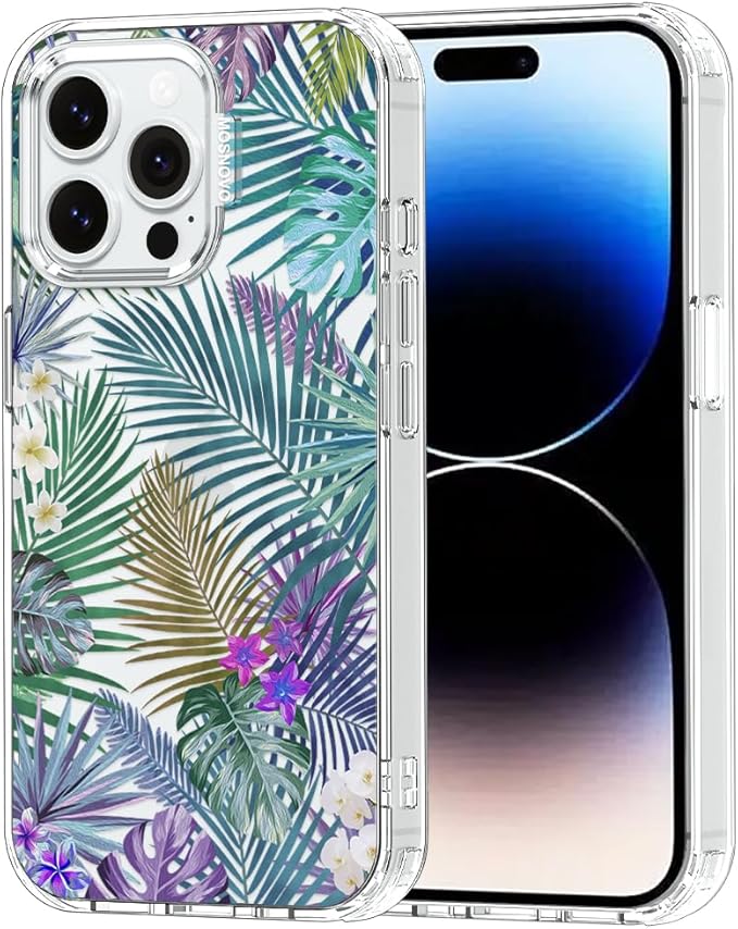 MOSNOVO Case for iPhone 14 Pro Max, [Buffertech 6.6ft Military-Grade Drop Protection] [Anti Peel Off Tech] Clear TPU Bumper Phone Case Cover Design - Tropical Rainforests