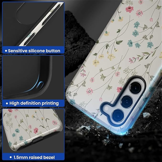 for Samsung Galaxy S23 Case,HL2 Beige Flower Branch Hybrid 2 Layer Hard Shell Silicone Protective Pattern Design Case