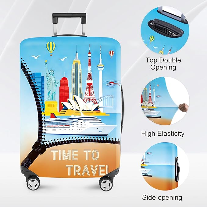 ANNA QUEEN Worldwide Travel Airplane Luggage Cover, Stretchable Suitcase Protector Sleeve, Universal Washable Fit for 28-30 Inch Checked Baggage, Water Resistant Durable Luggage Protector