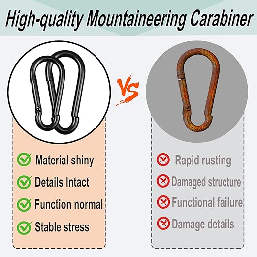 Black Carabiner, Heavy Duty Galvanized Steel Spring Snap Hook Carabiner Clips with 120LBS Holding Capacity, Ideal for Outdoor, Hammock, Swing and Travel (50PCS M4 1.6Inch)