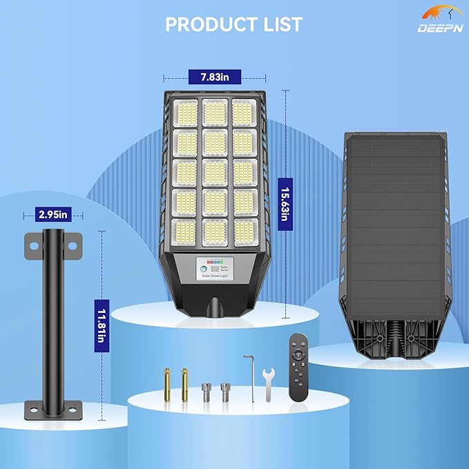 Deepn Solar Lights Outdoor Waterproof, Solar Street Lights Outdoor, 6500K LED Dusk to Dawn Security Flood Light Motion Sensor with Remote Control for Yard, Parking Lot, Porch, Garages, Garden, 4 Pack