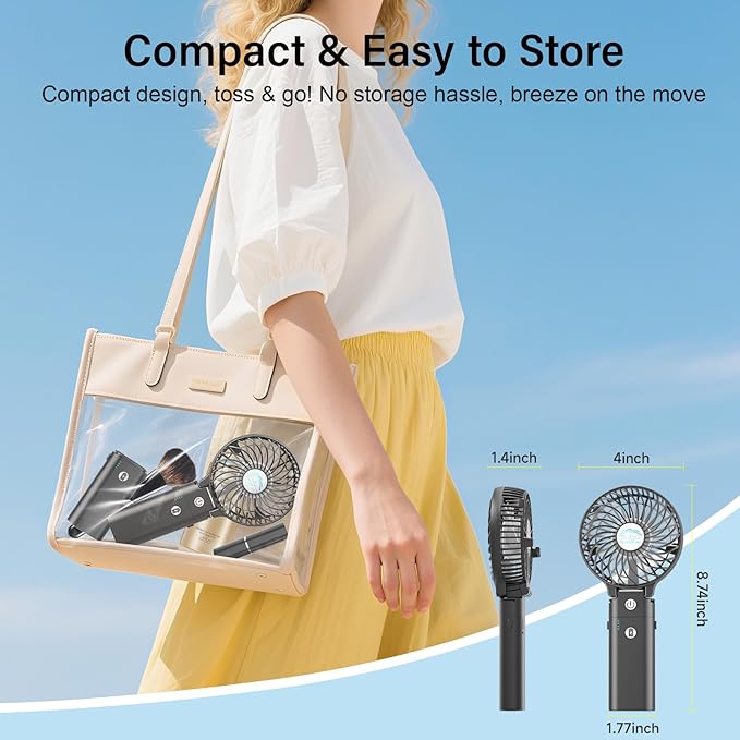 HandFan 10400mAh Handheld Fan Rechargeable, 40Hrs Long-Lasted Hand Fan, Mini Personal Fans Foldable, Heavy Duty Battery Fans Portable for Travel Beach Concerts Cruise Makeup(Clear Blade)