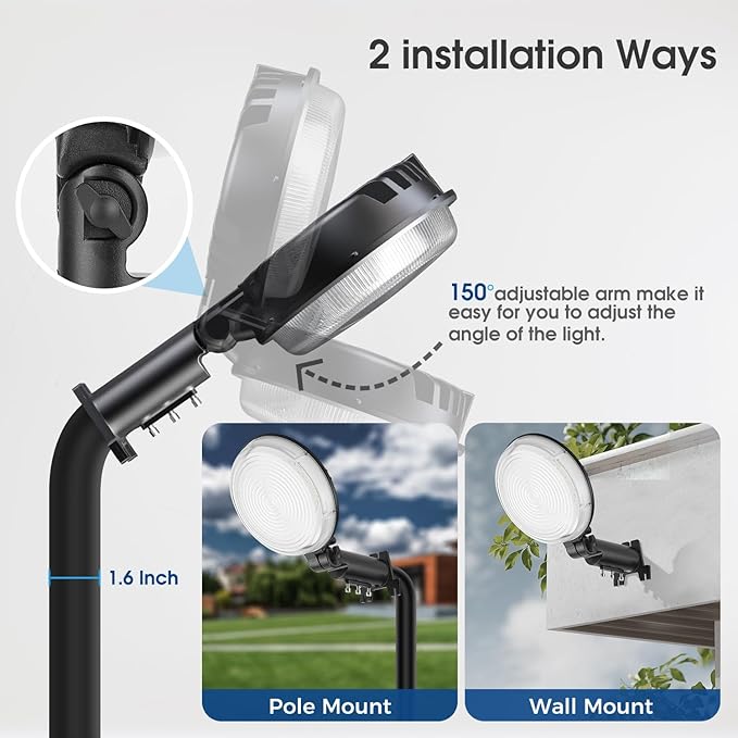 LED Barn Light, 150W 20000LM Dusk to Dawn Outdoor Security Light, 150° Adjustable Angle with Photocell Sensor, 6500K Daylight, IP66 Waterproof, for Parking Lot, Yard, Garage, Farmhouse