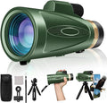 Monocular Telescope 12X60 HD High Power with Smartphone Adapter Tripod,Larger Vision Monoculars for Adults with BAK4 Prism & FMC Lens, Suitable for Bird Watching Hunting Hiking Camping Wildlife-Green