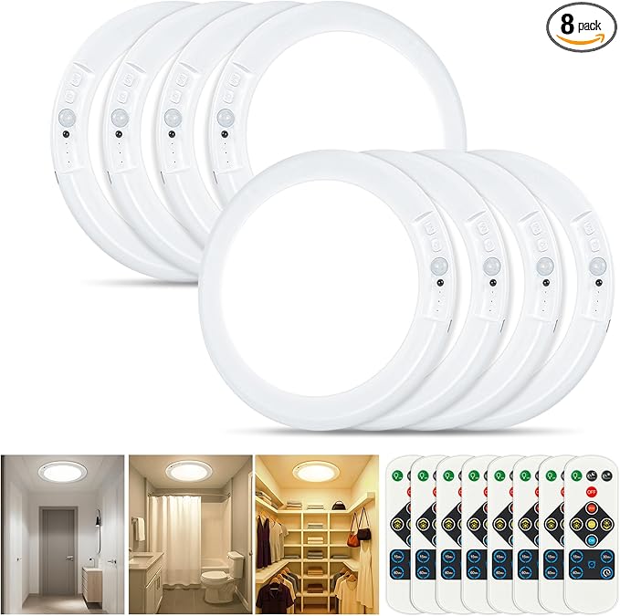 Rechargeable Ceiling Light, No Wiring Battery Operated Ceiling Lights with Remote, Motion Sensor Dimmable Timing Motion Activated Overhead Shower Light for Bathroom Pantry Hallway Porch (8)