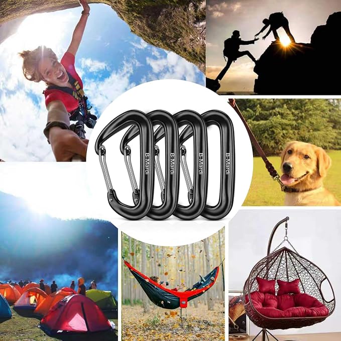 B-Mardi Carabiner Clips Heavy Duty 12kN (2697 lbs)-Lightweight Locking Carabiners for Camping, Hiking, Hammock, Dog Leash Harness, Outdoor and Gym etc, Keychains& Utility