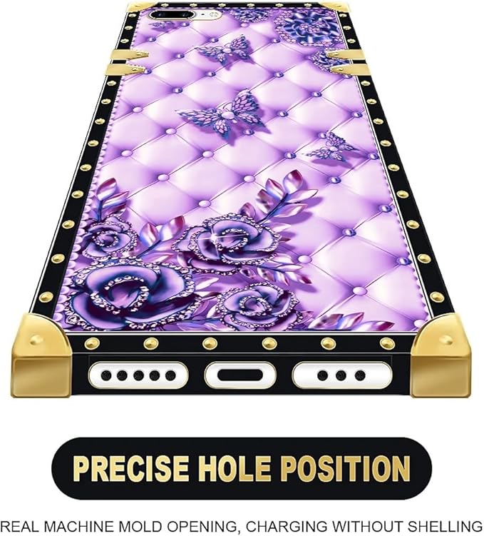 Compatible with iPhone 8 7 SE Case, Purple Butterfly Flowers Leaf Luxury Golden Decoration for Girl Women Soft TPU Shockproof Protective Hard PC Back for iPhone 8 7 SE