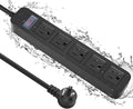 Outdoor Power Strip Waterproof with 5 Outlets, Garden Weatherproof Surge Protector, Christmas Multiple Outlet Exterior Socket for Lighting Appliances. 10FT Extension Cord Strip with Flat Plug. Black