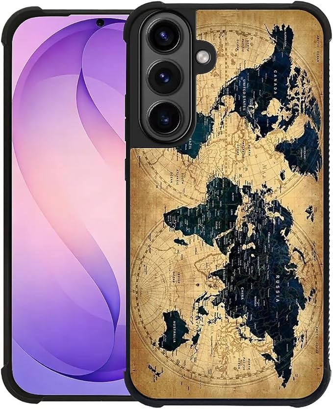 for Samsung Galaxy S26 Case,Graphic Design for Girl Boy Soft Silicone Hard Acrylic Shock Protection Designed for Samsung Galaxy S26 Brown World Map Pattern