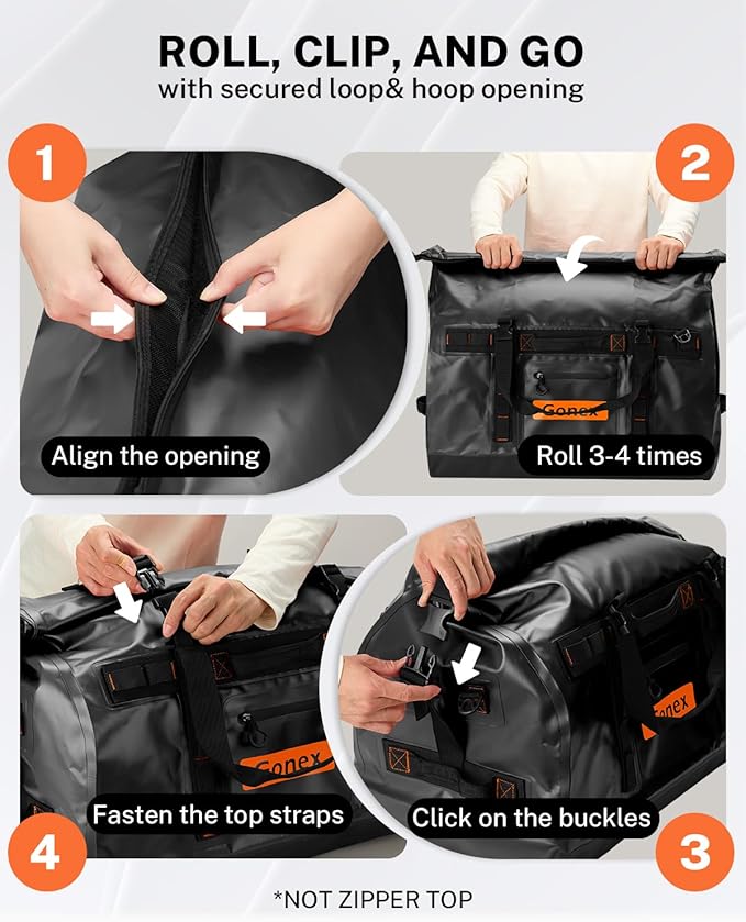 Gonex Waterproof Duffel Bag, 90L Heavy Duty Dry Duffle Bag with Reinforced Thickened Bottom, 3-in-1 Convertible Large Travel Backpack for Kayaking, Motorcycle, Camping & Boating, Black