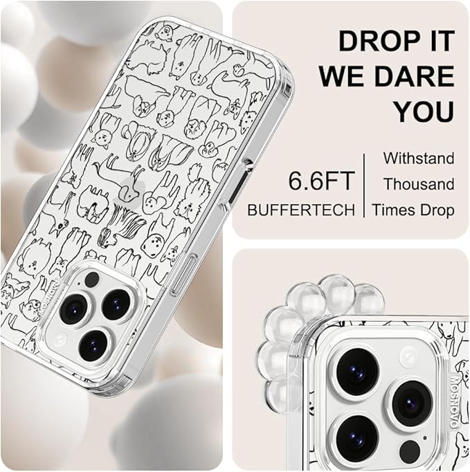 MOSNOVO Case for iPhone 16 Pro, [Buffertech 6.6ft Military-Grade Drop Protection] [Anti Peel Off Tech] Clear TPU Bumper Phone Case Cover Design - Doodle Dog