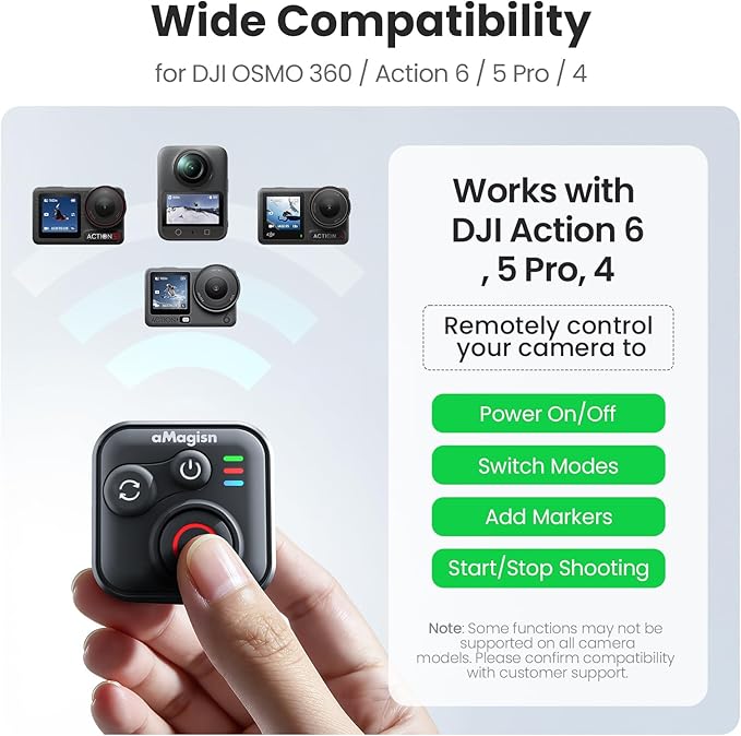 YDW Bluetooth Remote Control for DJI Osmo Action 6/Osmo Action 5 Pro/Action 4/DJI OSM0 360 Cameras, Wireless 50M Remote Control Range Smart Action Accessories