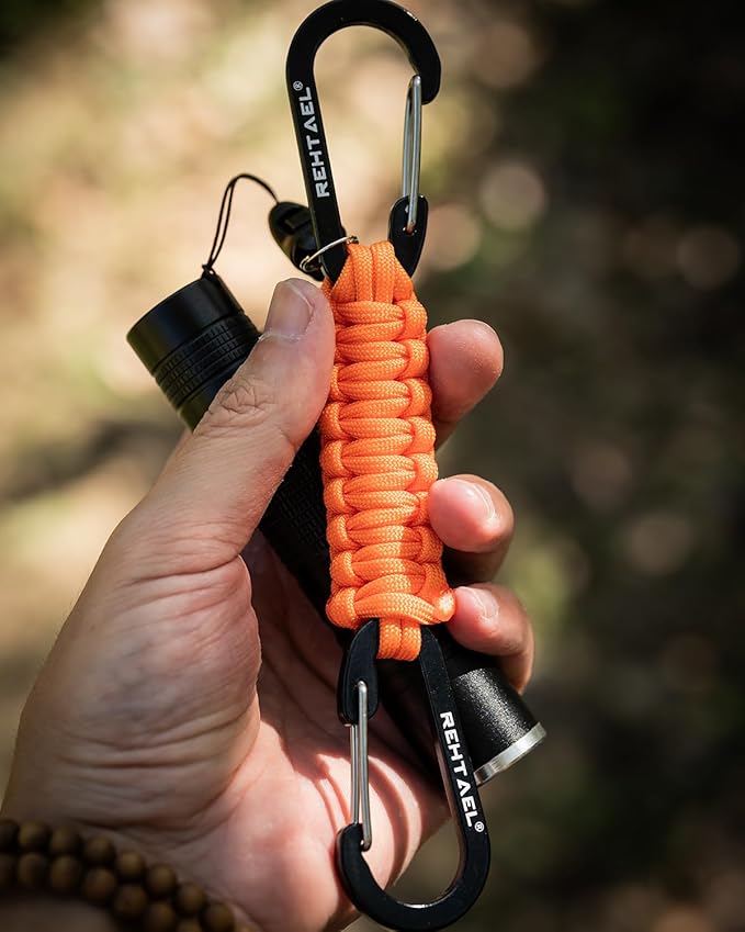 Paracord Braided Carabiner Keychain Lanyard Strap, Hanger Stroller Hook w/2 Carabiner Clips for Water Bottle Backpack