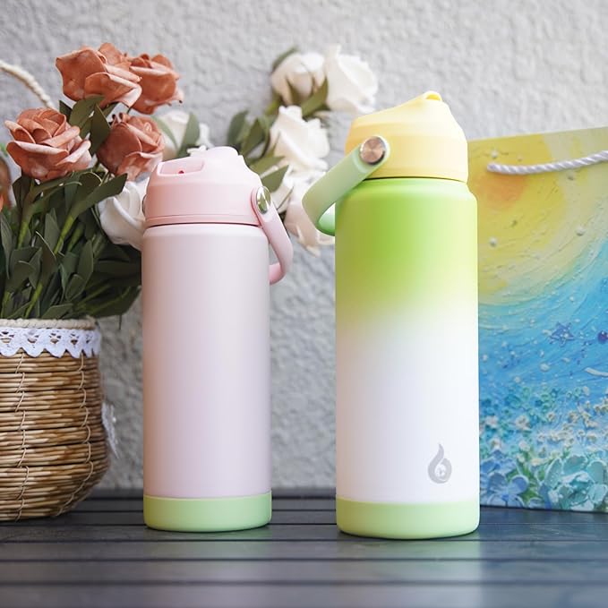 BJPKPK Water Bottle with Straw Lid, 24oz Vacuum Insulated Water Bottles, Metal Stainless Steel Thermo for Sports, Travel, BPA Free Leak Proof Thermo, Cups, Flasks, Tumblers,Pearl Pink