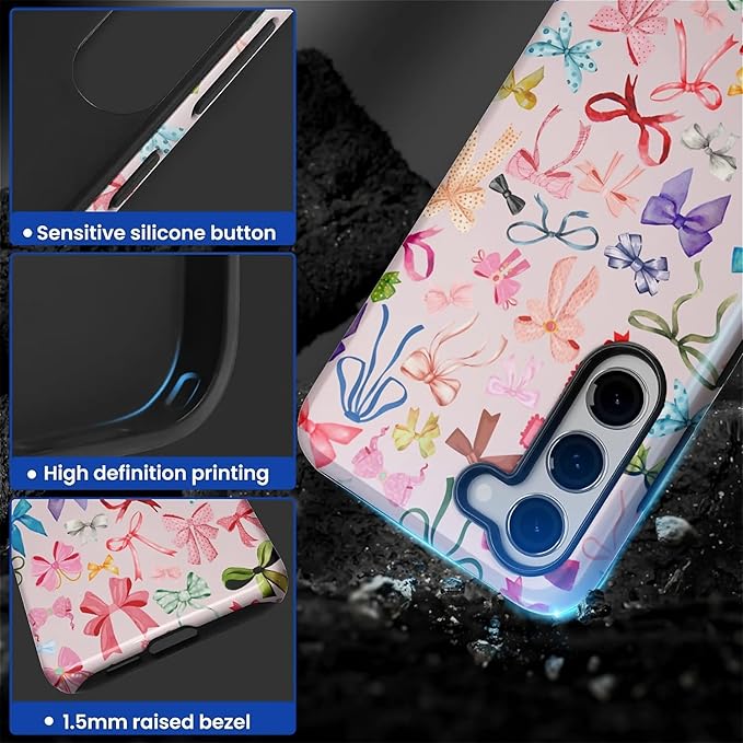 for Samsung Galaxy S23 Plus Case,HL2 Aesthetic Color Bow Tie Hybrid 2 Layer Hard Shell Silicone Protective Pattern Design Case
