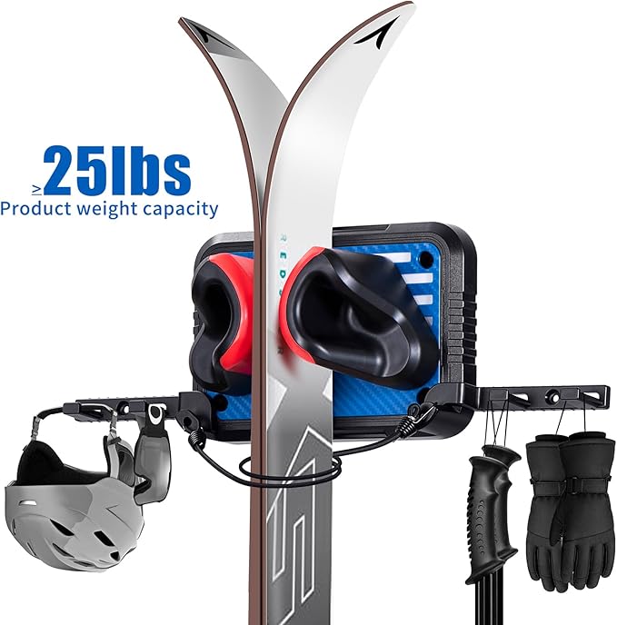Ski Rack Wall Mount Ski & Snowboard Skateboard Wall Mount Fits Any Board holder Up to 25lbs Vertical Ski Storage Rack for Home & Garage Space-Saving Winter Gear Organizer 2Pack