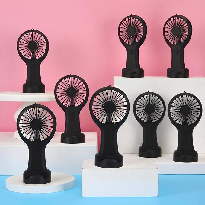 Woanger 12 Pcs Mini Handheld Fan Bulk 3 Speed USB Electric Battery Operated Small Portable Pocket Fan with Data Cable and Mounting Base Quiet Summer Gift for Wedding Camping Travel(Black)