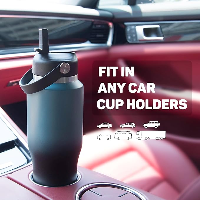 ABOTOCUP 32oz Insulated Water Bottle Keep Cold 24h&Hot 12h, Double Wall Vacuum Insulated Water Bottles with Straw/Spout Lid, Stainless Steel Water Bottles that Fit in Any Car Cup Holder, Leak-proof