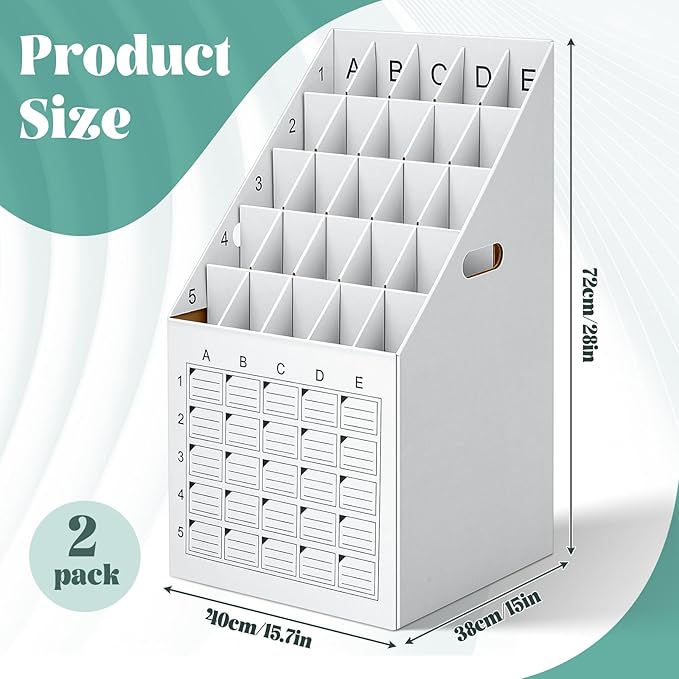 Menkxi 2 Pack 25 Slot Roll File Holder Vertical Blueprint Storage Organizer Corrugated Cardboard Roll File Cabinet Box with Labeling Grid for Office School Poster Map Gift Wrap Architectural Home