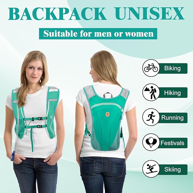 Hydration Backpack with 2L Water Bladder Bag, Lightweight and Breathable Running Vest for Men, Adjustable Chest Straps Water Pack for Cycling Hiking Climbing Outdoor