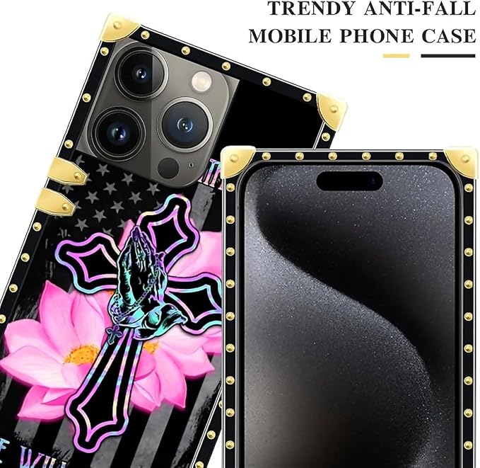 Compatible with iPhone 16 Pro Max Case, Praying Cross Hands Luxury Golden Decoration for Girl Women Soft TPU Shockproof Protective Hard PC Back for iPhone 16 Pro Max