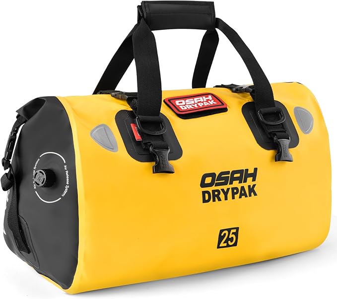 OSAH DRYPAK Waterproof Duffel Bag - Motorcycle Dry Bag Tail Bag with Large Storage Space, Waterproof Luggage Duffle Bags with Outer Mesh Zipper Pocket for Camping, Kayaking, Fishing & Traveling
